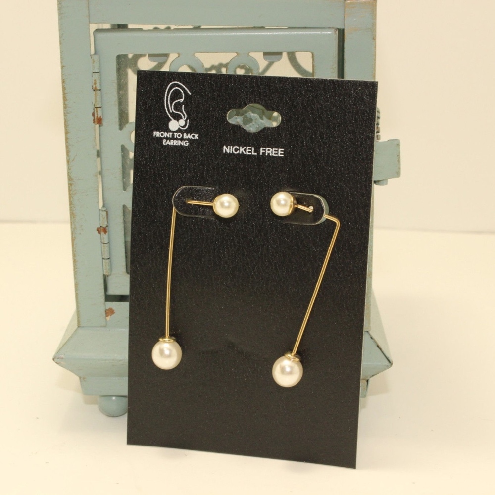 3 for $15 Pearl Threader Earrings Gold Metal Faux - Picture 1 of 6